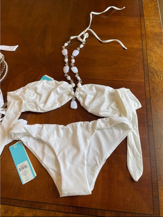 Beach Bunny Other - NWOT large top, XL bottoms halter white beaded bikini mermaid bikini